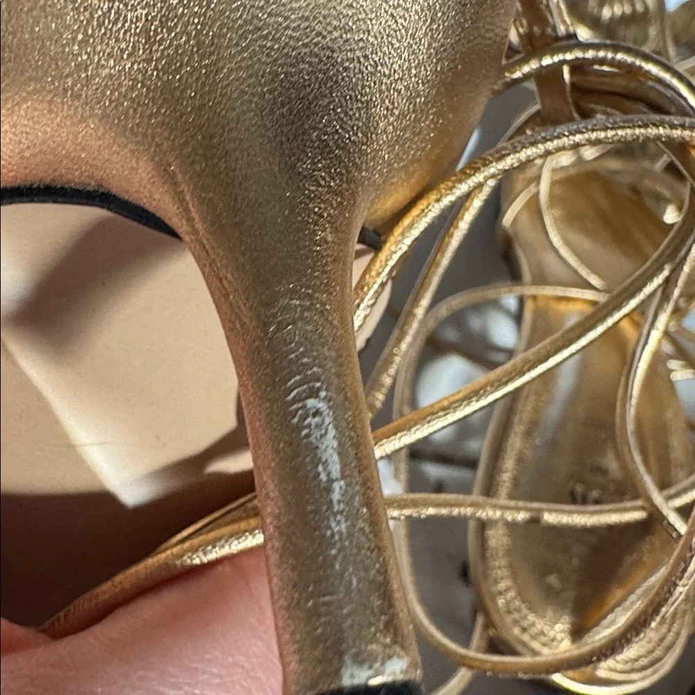 ZARA Metallic Gold Floral Lace-Up Sandals kitten heel  40 9 - Picture 10 of 10
